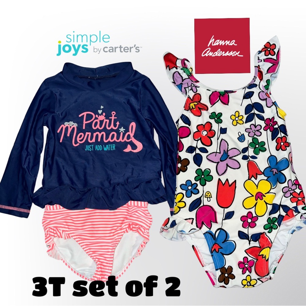 Hanna Andersson floral swimsuit size 3T EUC PLUS Carters mix Rash guard Suit
